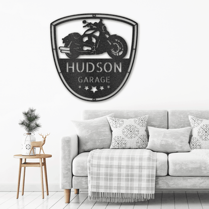 Motorcycle Biker Personalized Name Indoor Outdoor Steel Wall Sign - Mallard Moon Gift Shop