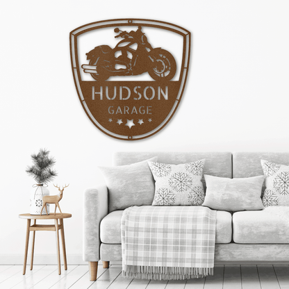 Motorcycle Biker Personalized Name Indoor Outdoor Steel Wall Sign - Mallard Moon Gift Shop