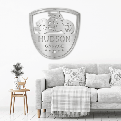 Motorcycle Biker Personalized Name Indoor Outdoor Steel Wall Sign - Mallard Moon Gift Shop