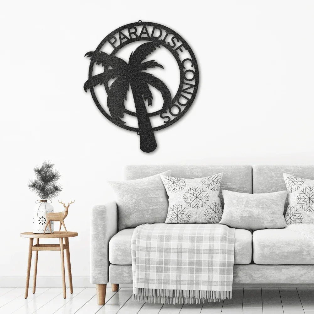 Palm Tree Custom Name Indoor Outdoor Metal Art Wall Sign
