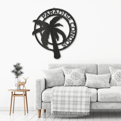 Palm Tree Custom Name Indoor Outdoor Metal Art Wall Sign - Mallard Moon Gift Shop