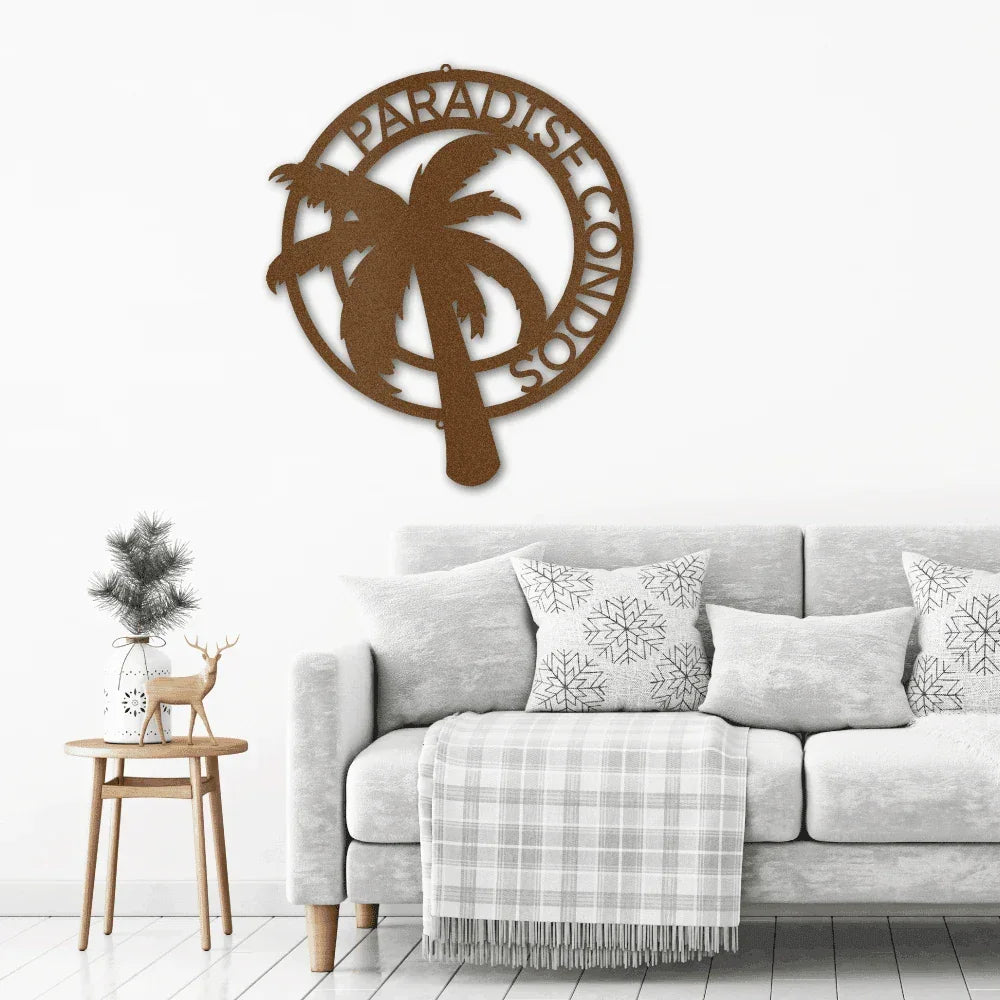 Palm Tree Custom Name Indoor Outdoor Metal Art Wall Sign