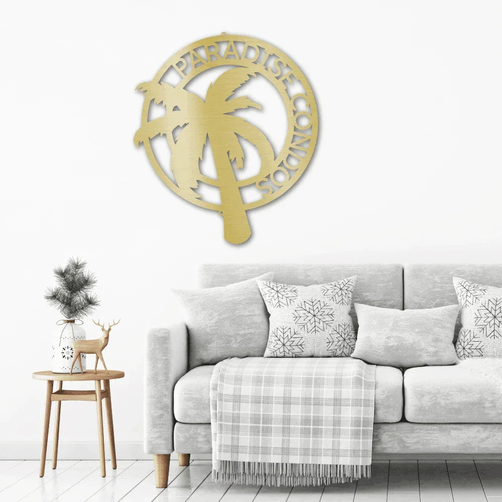 Palm Tree Custom Name Indoor Outdoor Metal Art Wall Sign