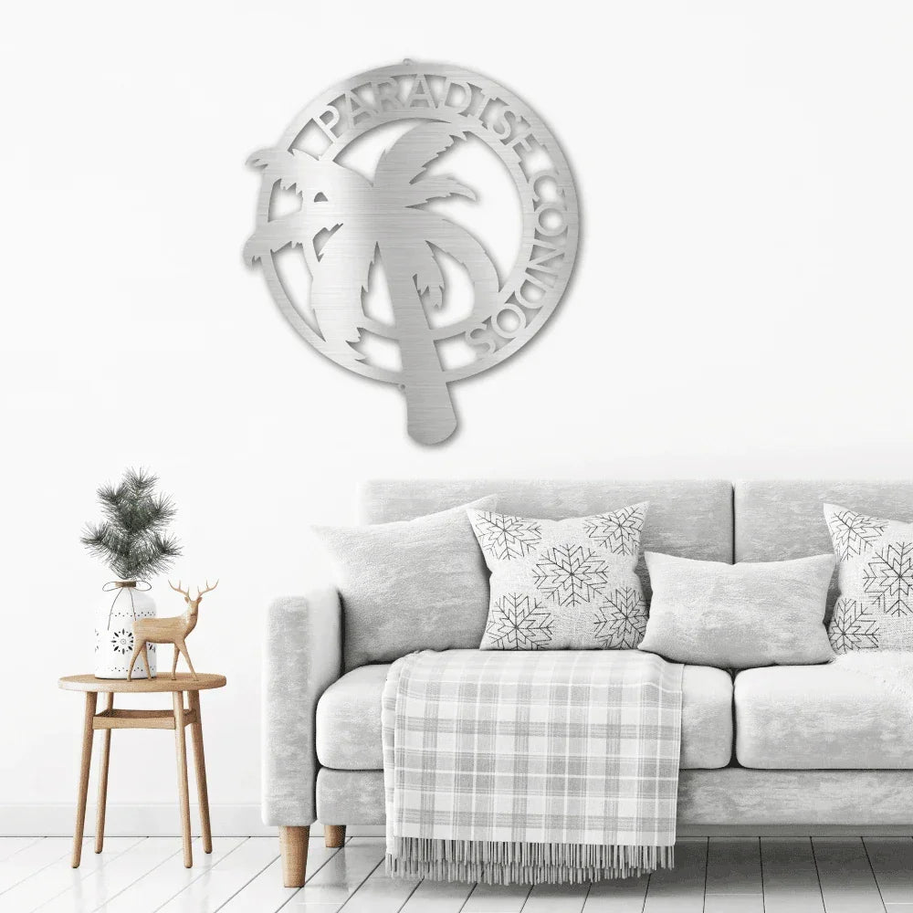 Palm Tree Custom Name Indoor Outdoor Metal Art Wall Sign