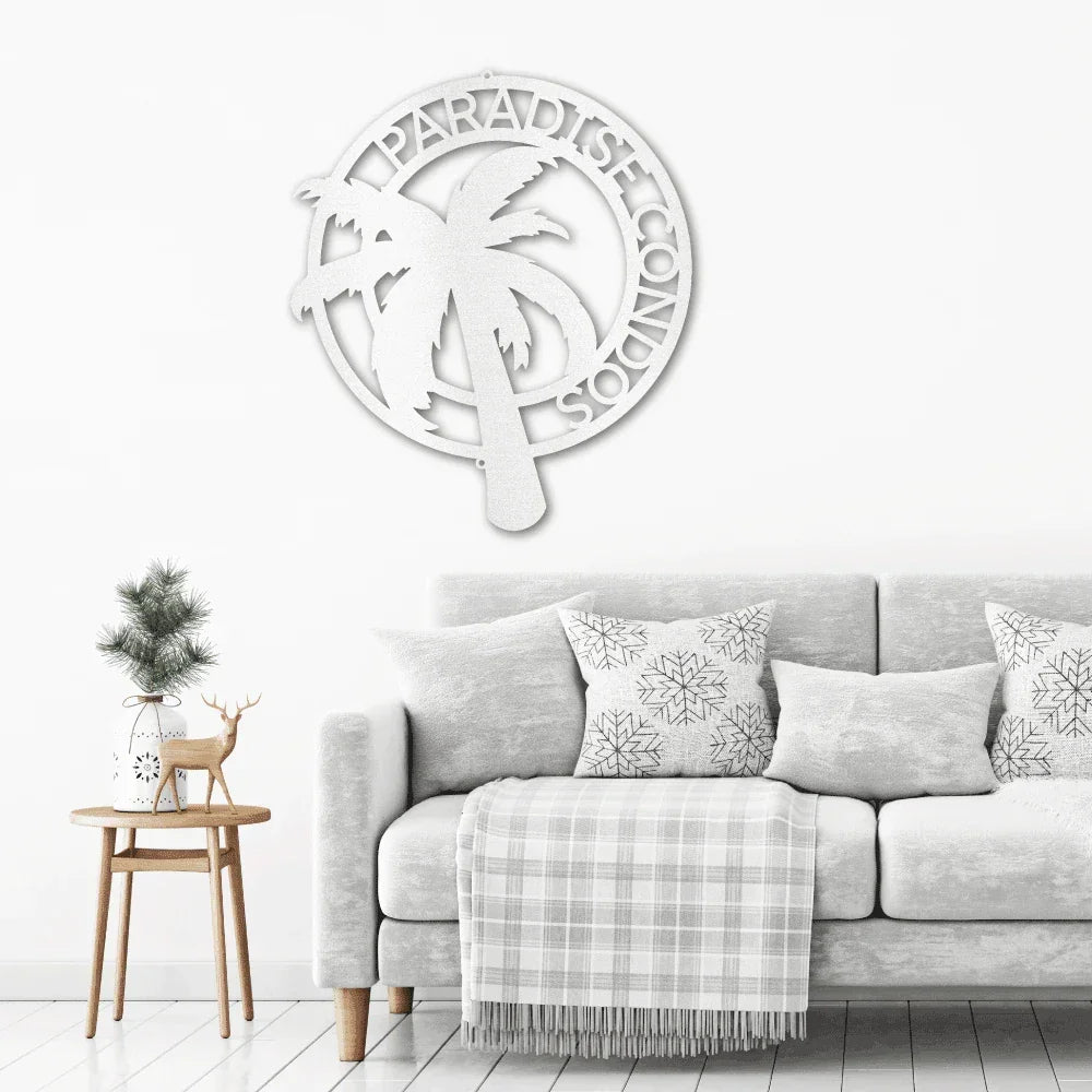 Palm Tree Custom Name Indoor Outdoor Metal Art Wall Sign