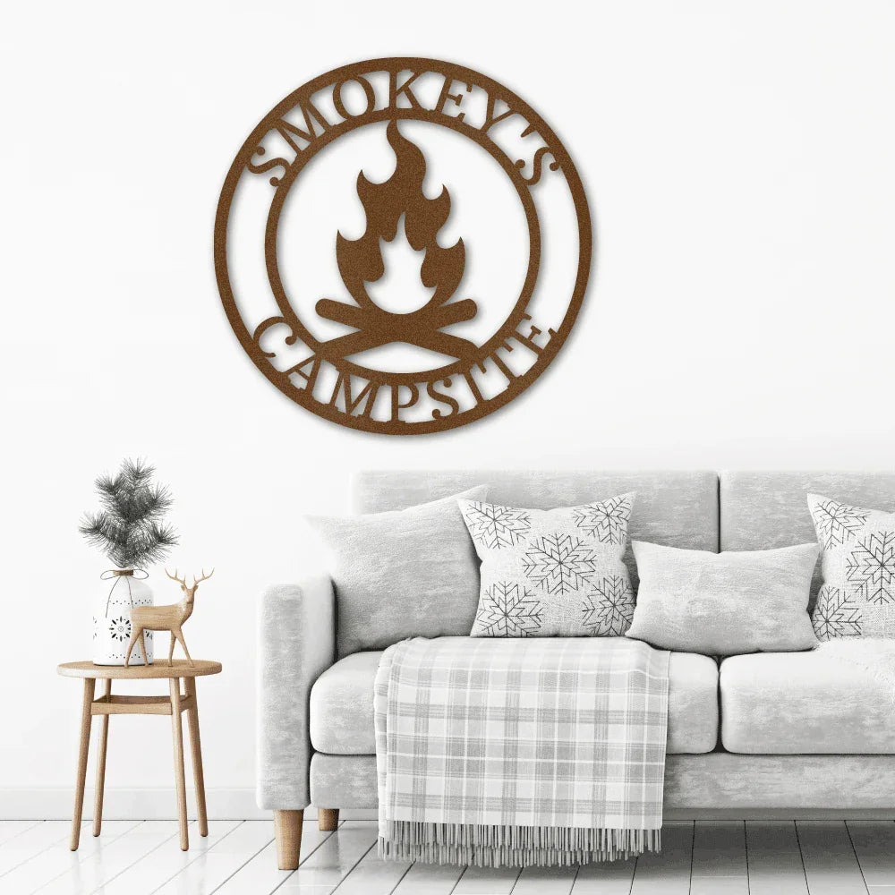 Campfire Custom Monogram Indoor Outdoor Steel Wall Sign Metal Art Home Décor