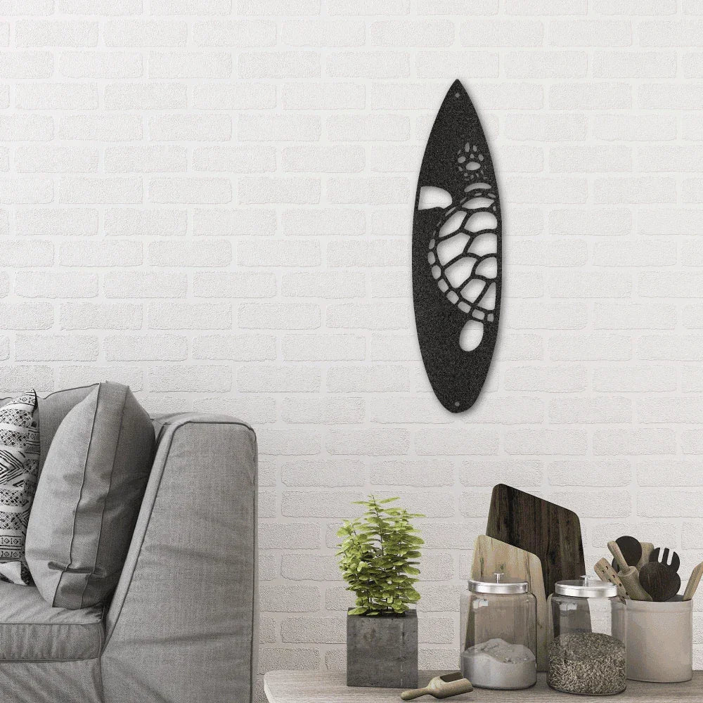 Surfboard Sea Turtle Indoor Outdoor Steel Wall Sign