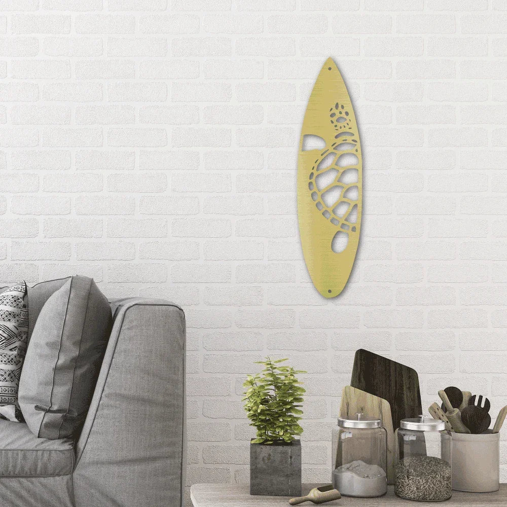 Surfboard Sea Turtle Indoor Outdoor Steel Wall Sign