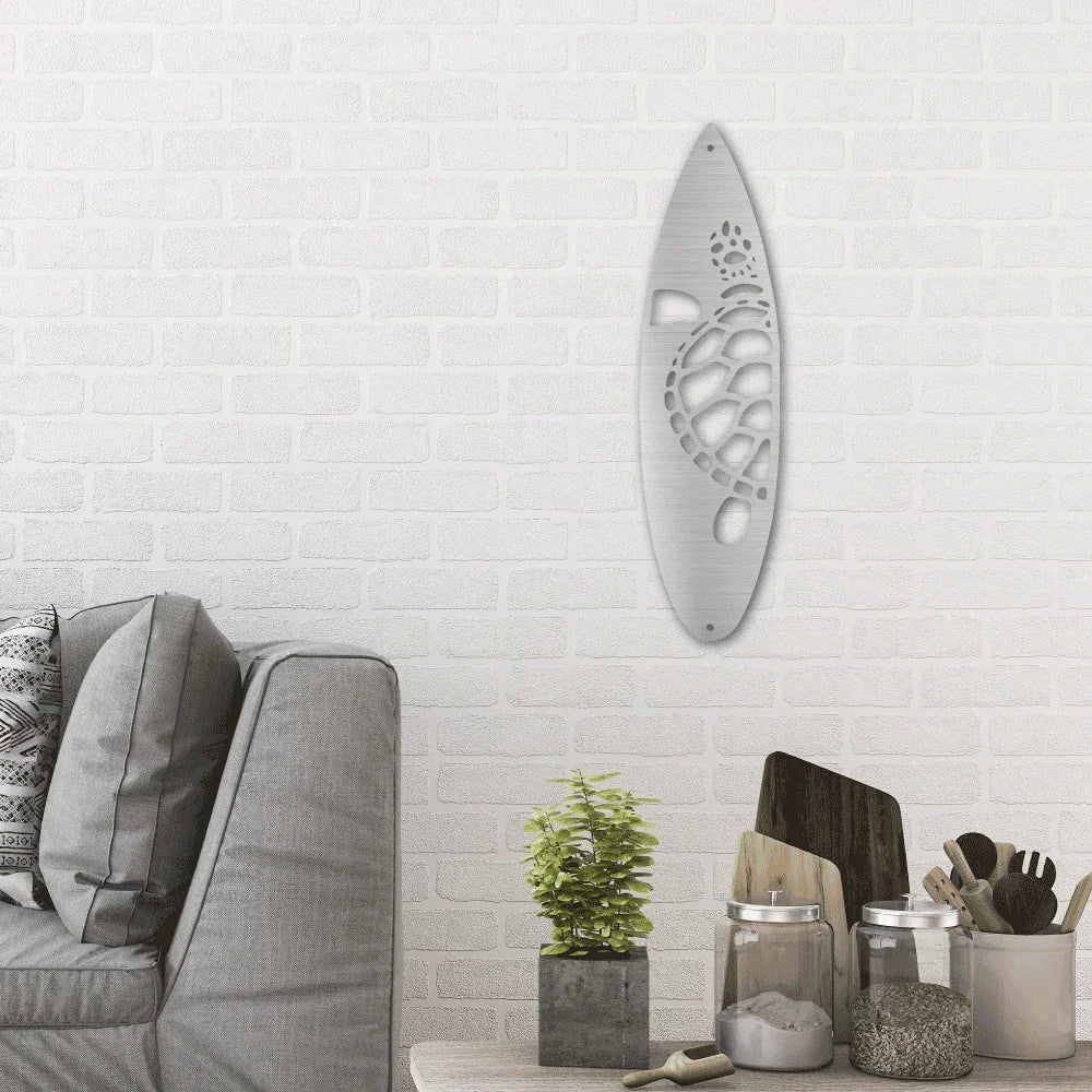 Surfboard Sea Turtle Indoor Outdoor Steel Wall Sign