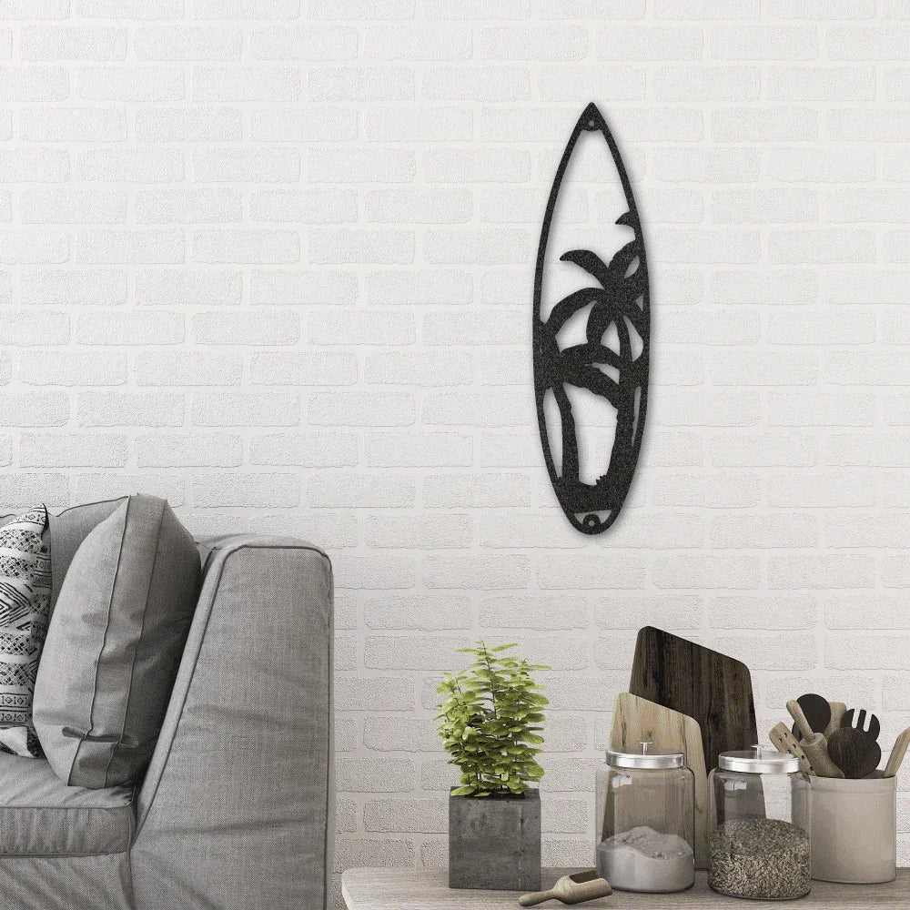 Surfboard Palm Trees Indoor Outdoor Steel Wall Sign Art