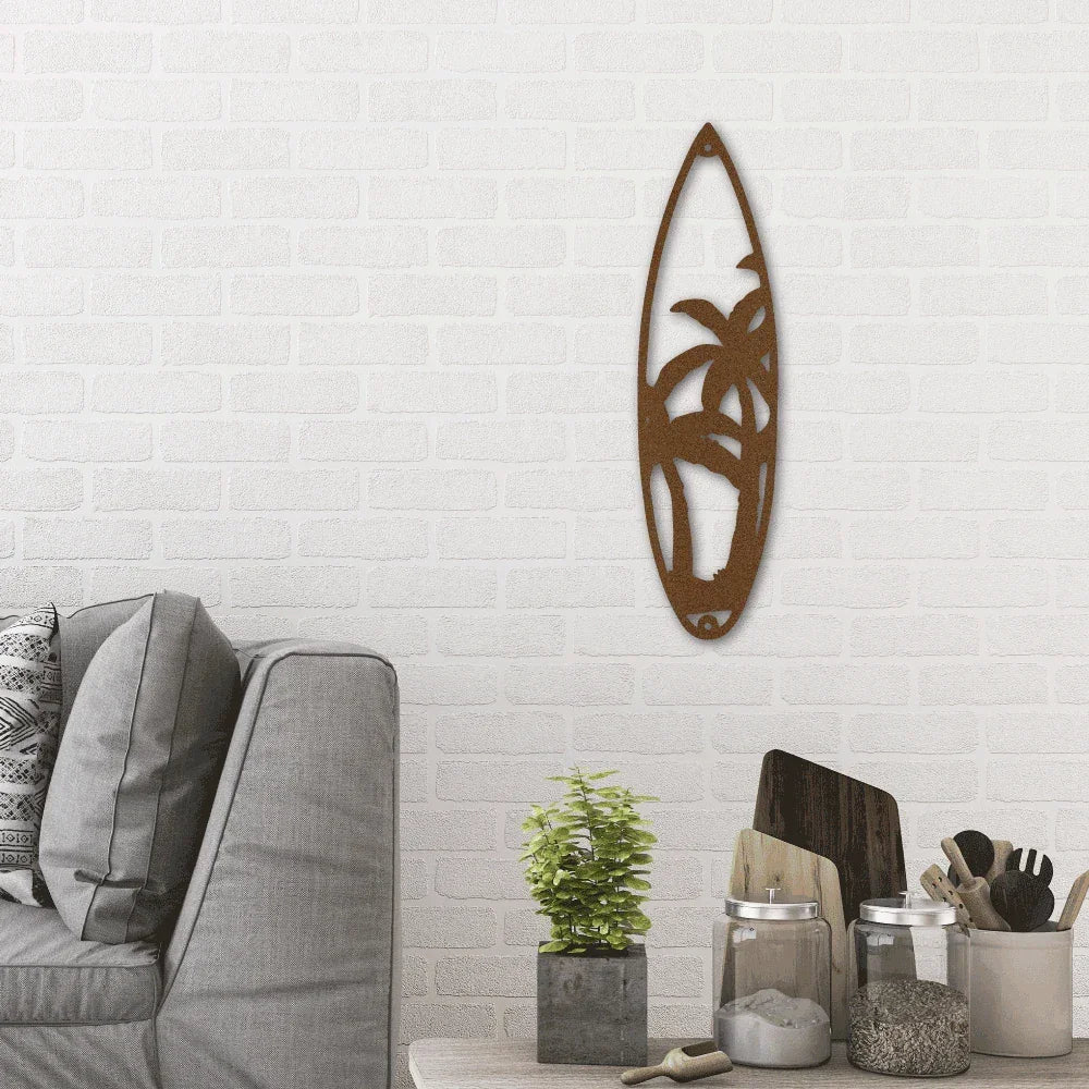 Surfboard Palm Trees Indoor Outdoor Steel Wall Sign Art