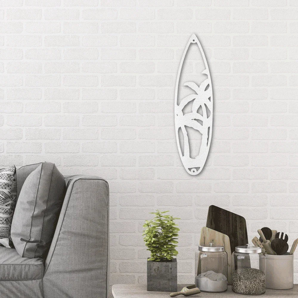 Surfboard Palm Trees Indoor Outdoor Steel Wall Sign Art