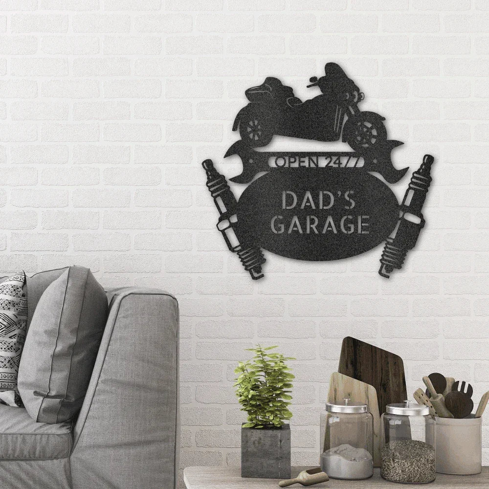 Trike Motorcycle Mechanic Custom Monogram Indoor Outdoor Steel Sign