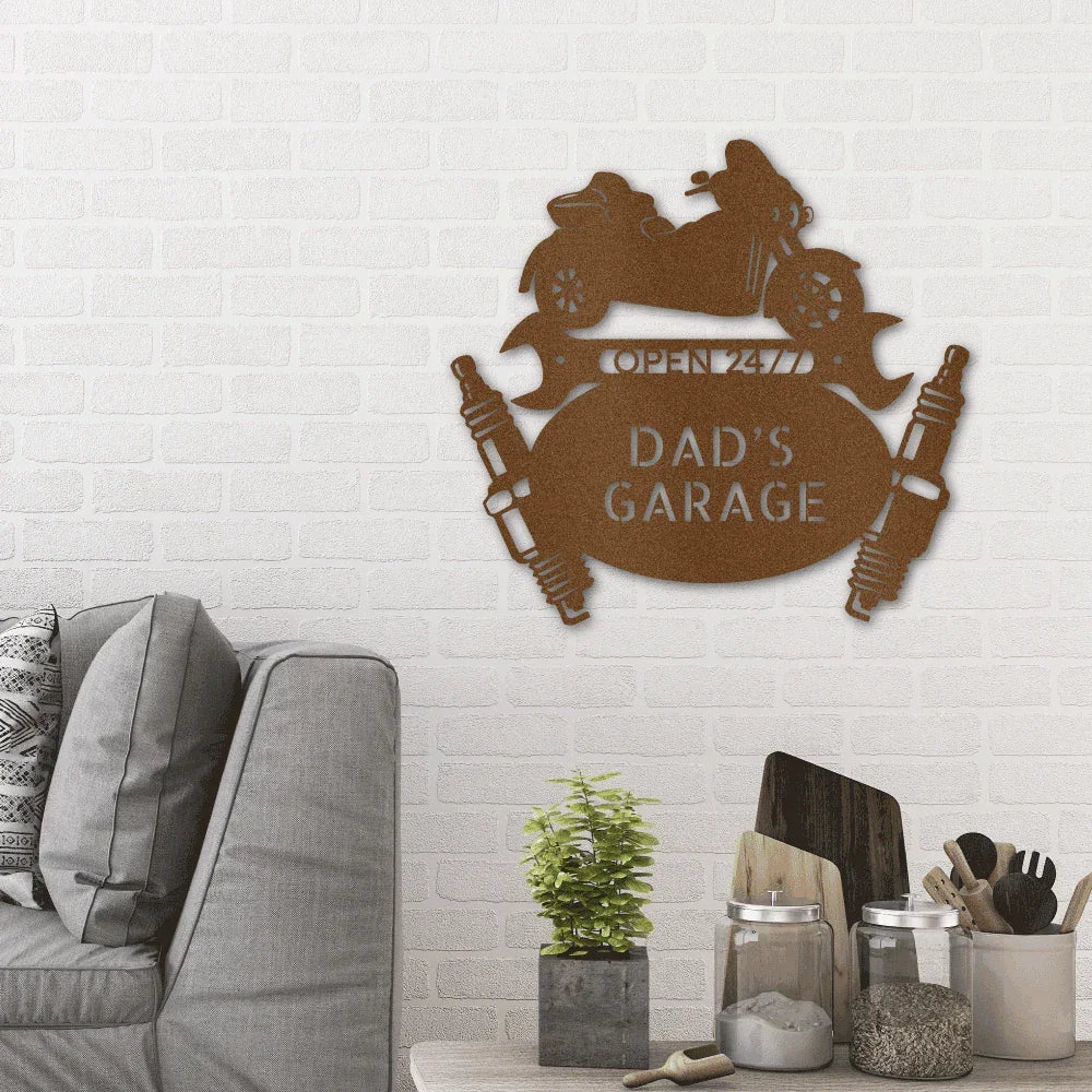 Trike Motorcycle Mechanic Custom Monogram Indoor Outdoor Steel Sign