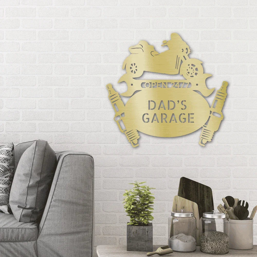 Trike Motorcycle Mechanic Custom Monogram Indoor Outdoor Steel Sign
