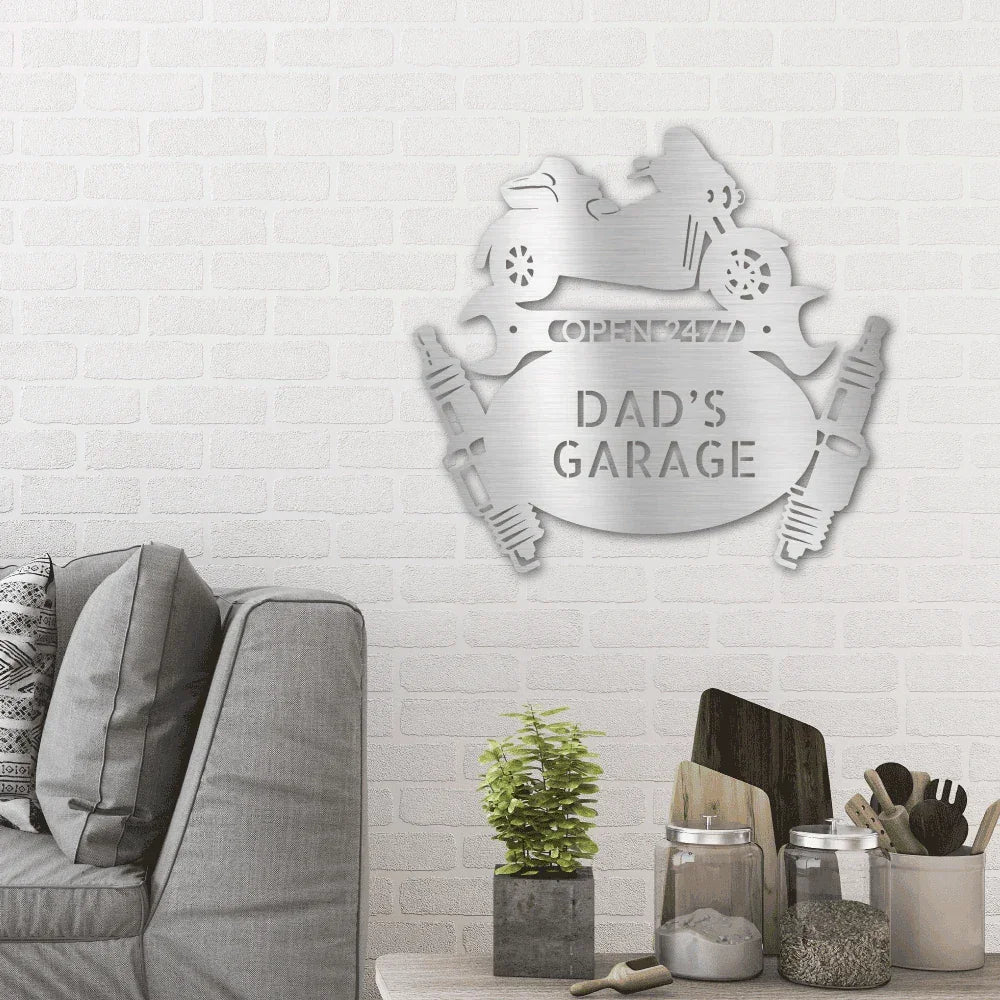 Trike Motorcycle Mechanic Custom Monogram Indoor Outdoor Steel Sign