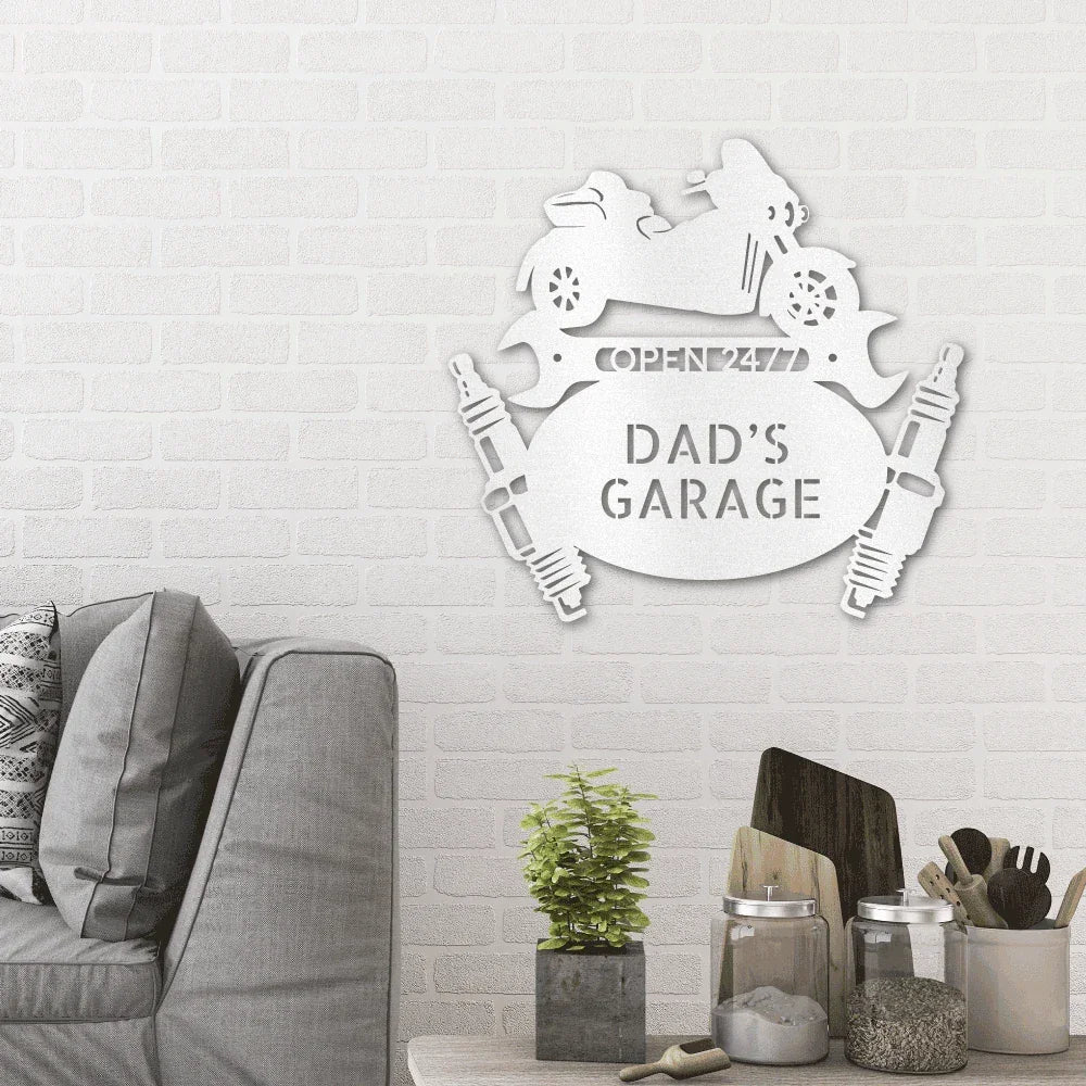 Trike Motorcycle Mechanic Custom Monogram Indoor Outdoor Steel Sign