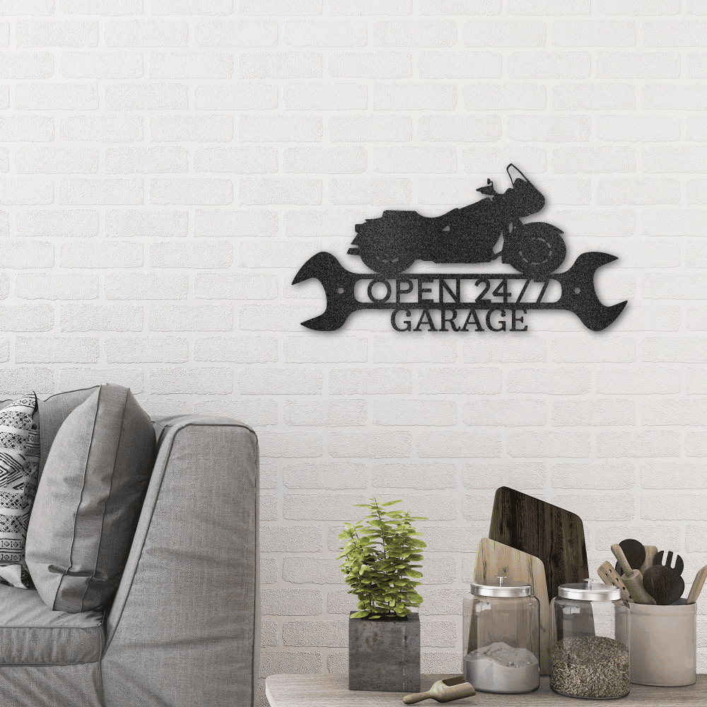 Cruiser Motorcycle Shop Monogram Personalized Indoor Outdoor Steel Wall Sign Metal Art - Mallard Moon Gift Shop