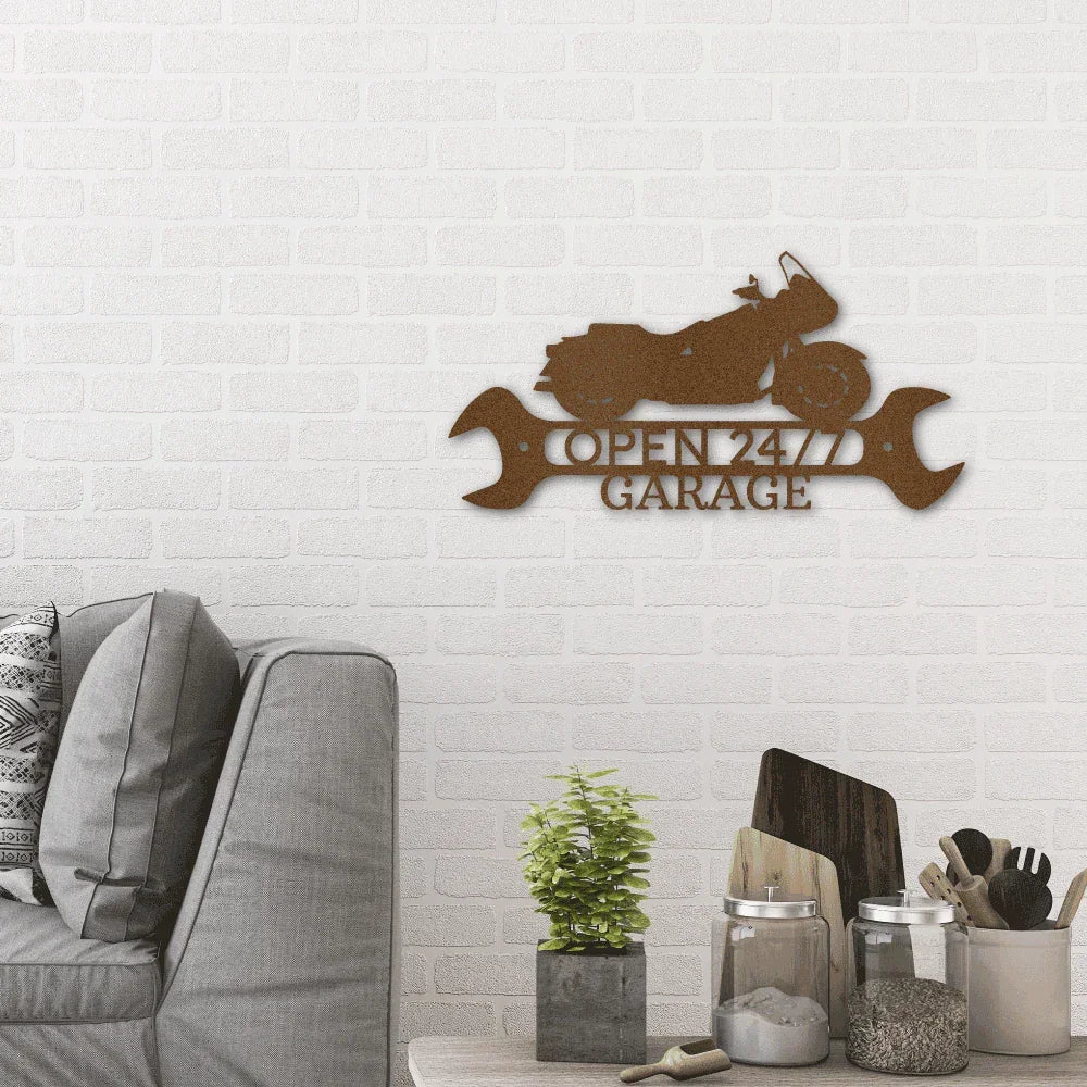 Cruiser Motorcycle Shop Monogram Personalized Indoor Outdoor Steel Wall Sign Metal Art