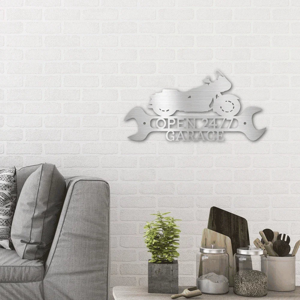 Cruiser Motorcycle Shop Monogram Personalized Indoor Outdoor Steel Wall Sign Metal Art