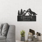 Coyote and Mountains Custom Name Metal Wall Sign