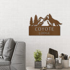 Coyote and Mountains Custom Name Metal Wall Sign