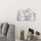 Coyote and Mountains Custom Name Metal Wall Sign