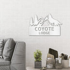 Coyote and Mountains Custom Name Metal Wall Sign