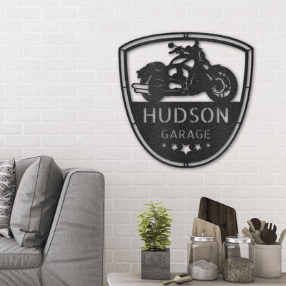 Motorcycle Biker Personalized Name Indoor Outdoor Steel Wall Sign - Mallard Moon Gift Shop