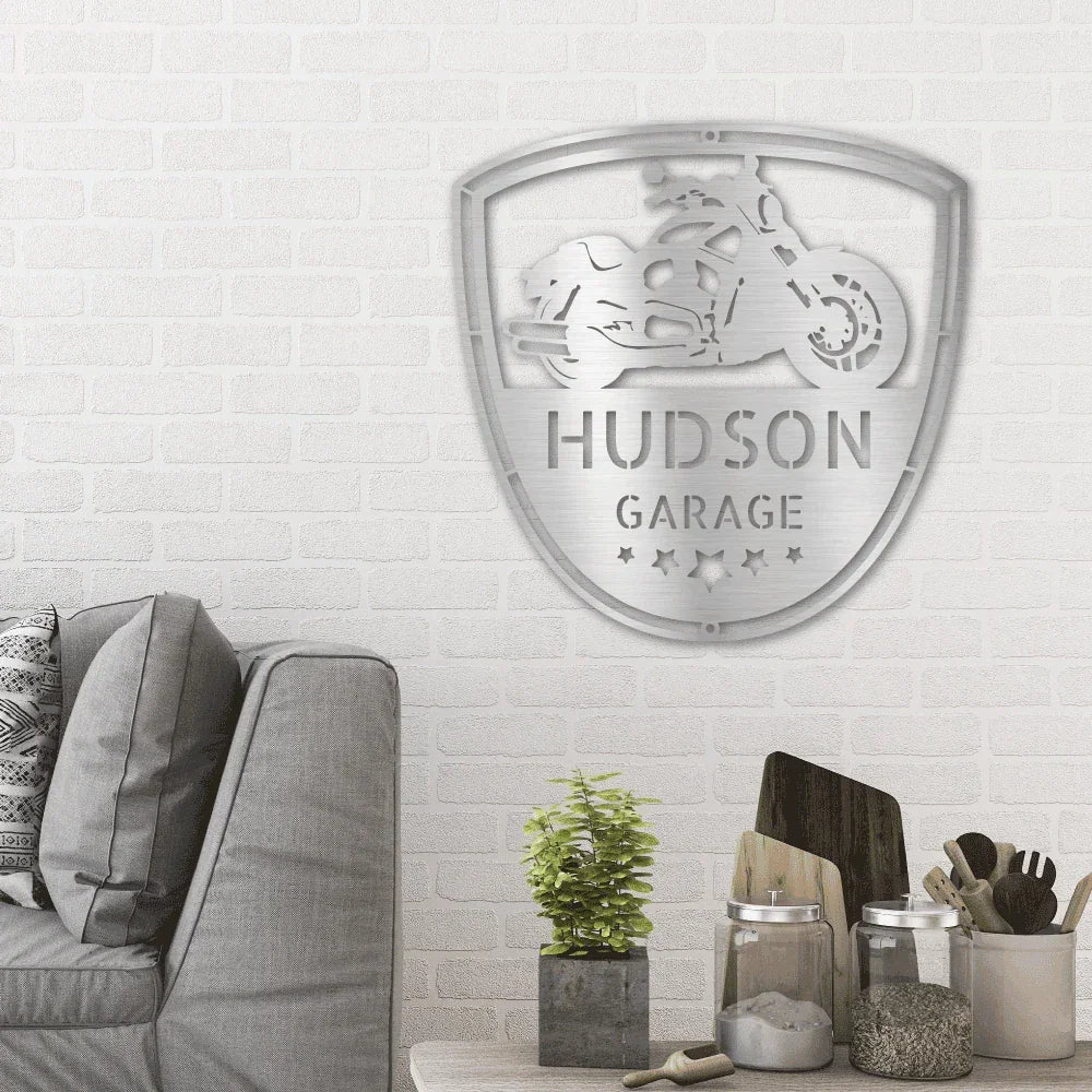 Motorcycle Biker Personalized Name Indoor Outdoor Steel Wall Sign