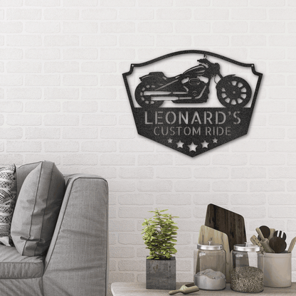 Chopper Motorcycle Shop Custom Name Monogram Indoor Outdoor Steel Wall Sign - Mallard Moon Gift Shop