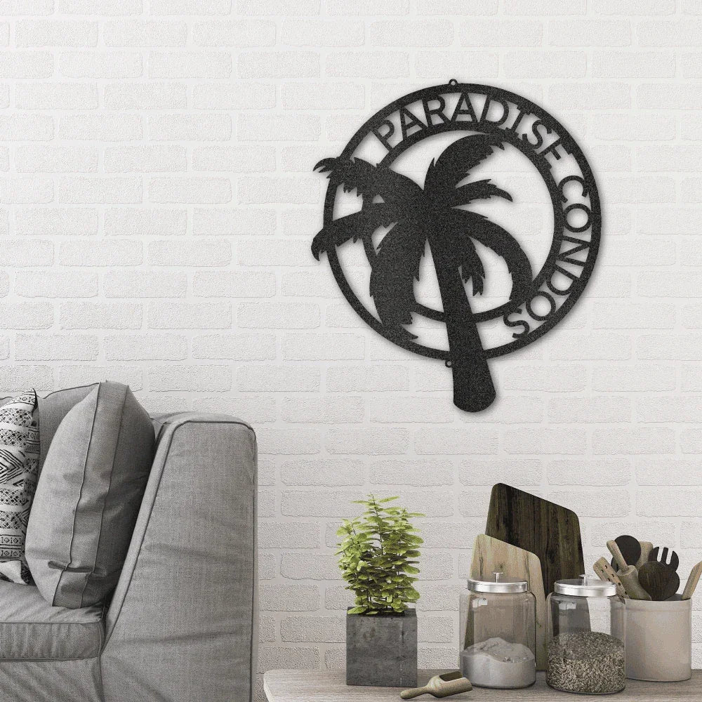 Palm Tree Custom Name Indoor Outdoor Metal Art Wall Sign