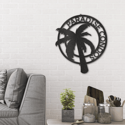 Palm Tree Custom Name Indoor Outdoor Metal Art Wall Sign - Mallard Moon Gift Shop