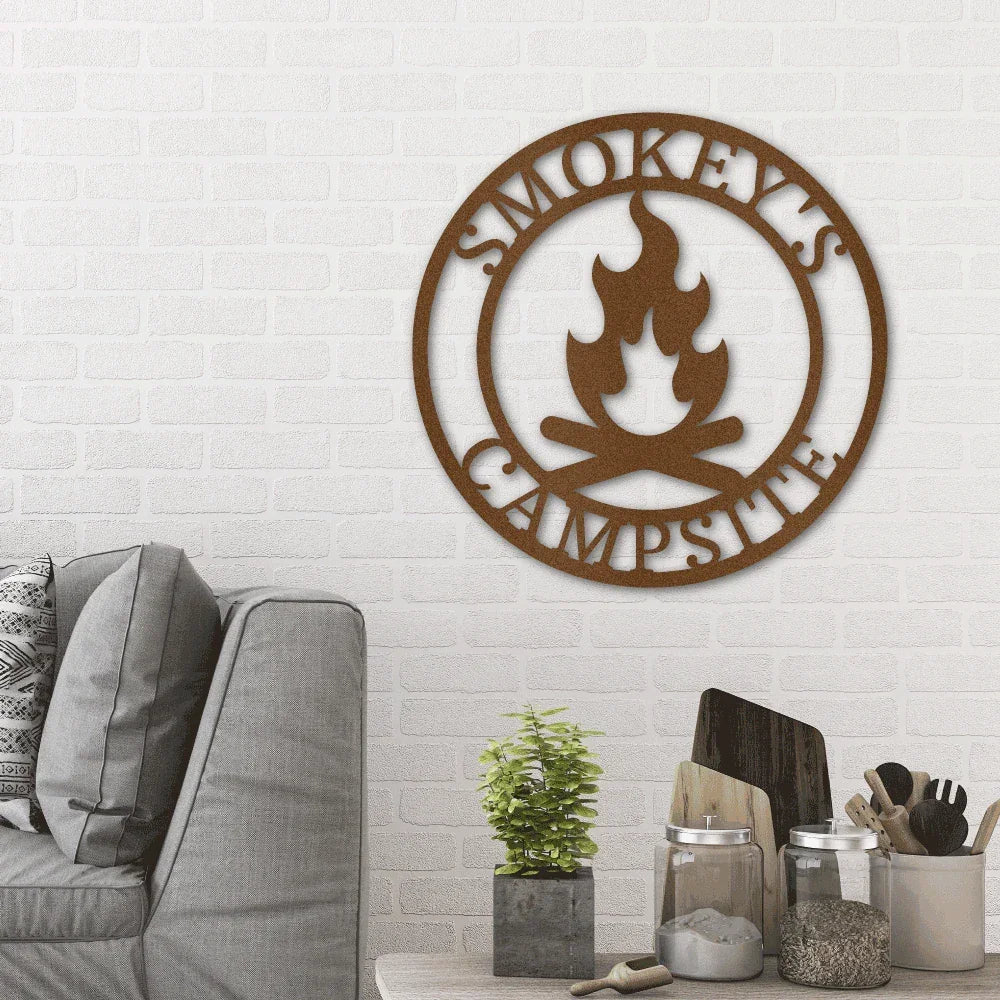 Campfire Custom Monogram Indoor Outdoor Steel Wall Sign Metal Art Home Décor