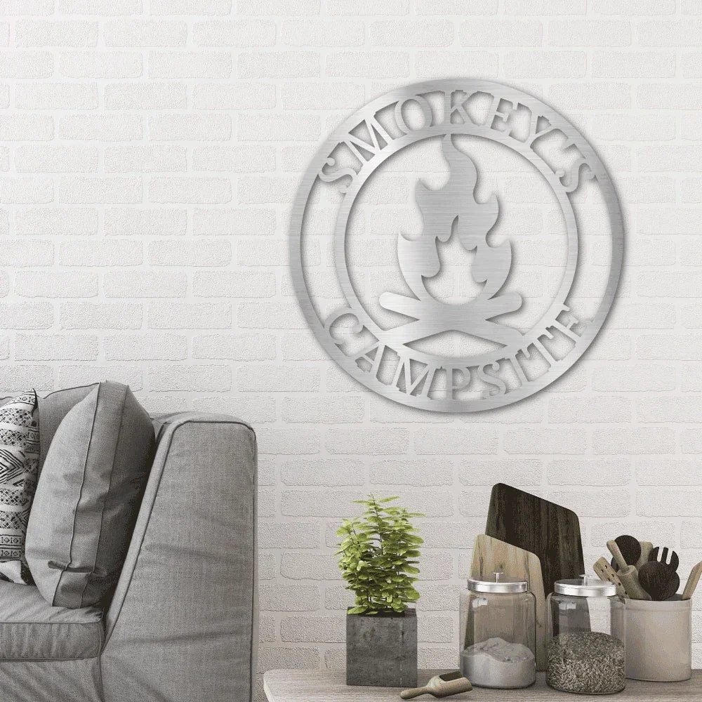 Campfire Custom Monogram Indoor Outdoor Steel Wall Sign Metal Art Home Décor