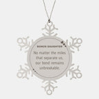 Bonus Daughter Long Distance Relationship Gifts, No matter the miles that separate us, Cute Love Snowflake Ornament For Bonus Daughter, Birthday Christmas Unique Gifts For Bonus Daughter