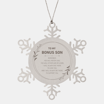 Bonus Son Ornament Gifts, To My Bonus Son Remember, you will never lose. You will either WIN or LEARN, Keepsake Snowflake Ornament For Bonus Son, Birthday Christmas Gifts Ideas For Bonus Son X-mas Gifts