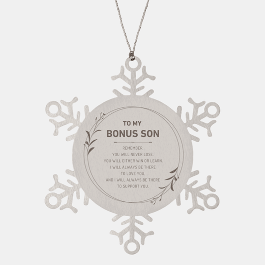 Bonus Son Ornament Gifts, To My Bonus Son Remember, you will never lose. You will either WIN or LEARN, Keepsake Snowflake Ornament For Bonus Son, Birthday Christmas Gifts Ideas For Bonus Son X-mas Gifts