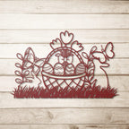 Bunny Rabbit Easter Basket Metal Art Wall Sign