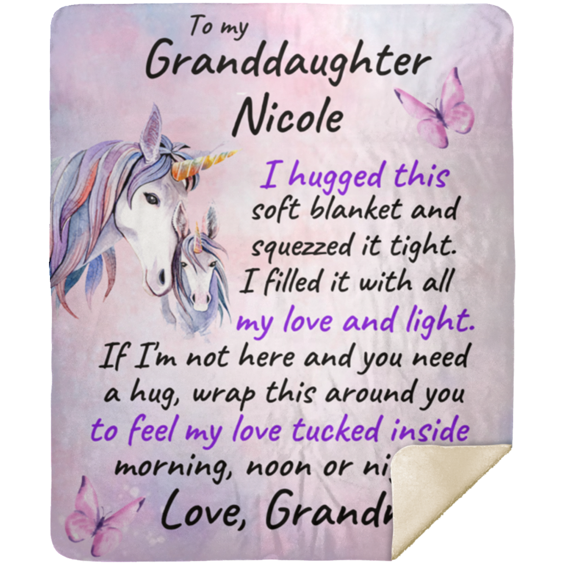 To My Granddaughter Personalized Unicorn Blanket