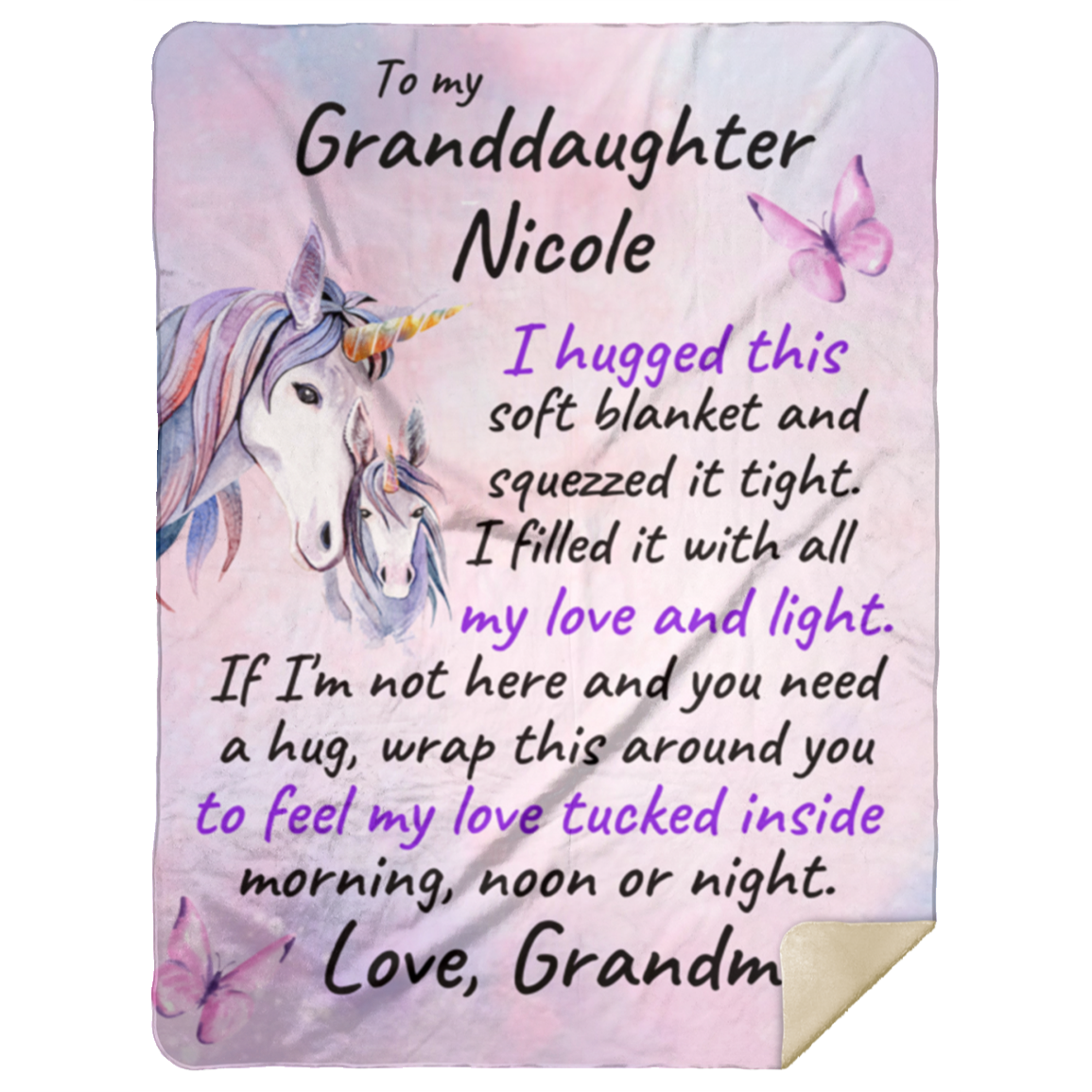 To My Granddaughter Personalized Unicorn Blanket