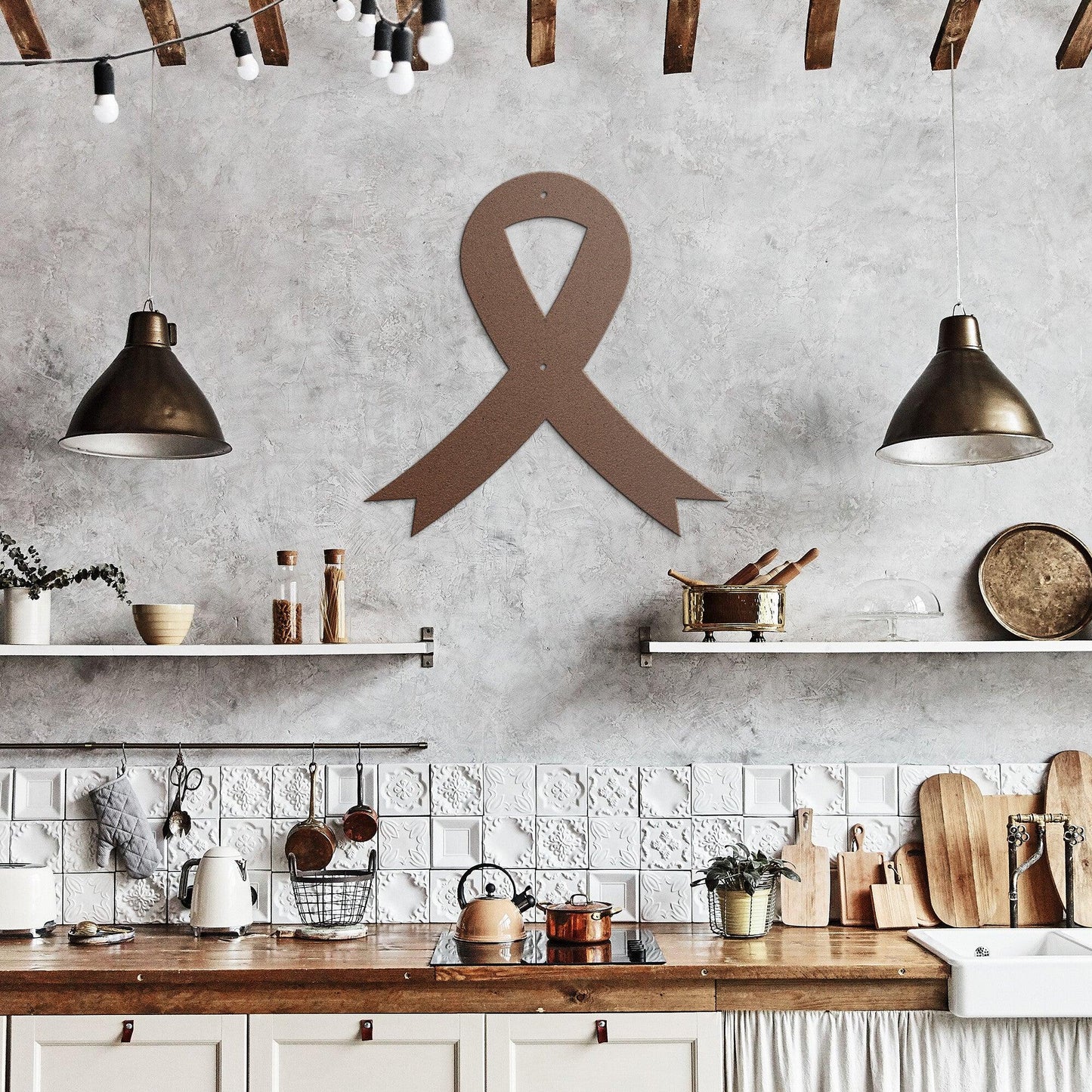 Cancer Awareness Ribbon Metal Wall Art Sign - Mallard Moon Gift Shop