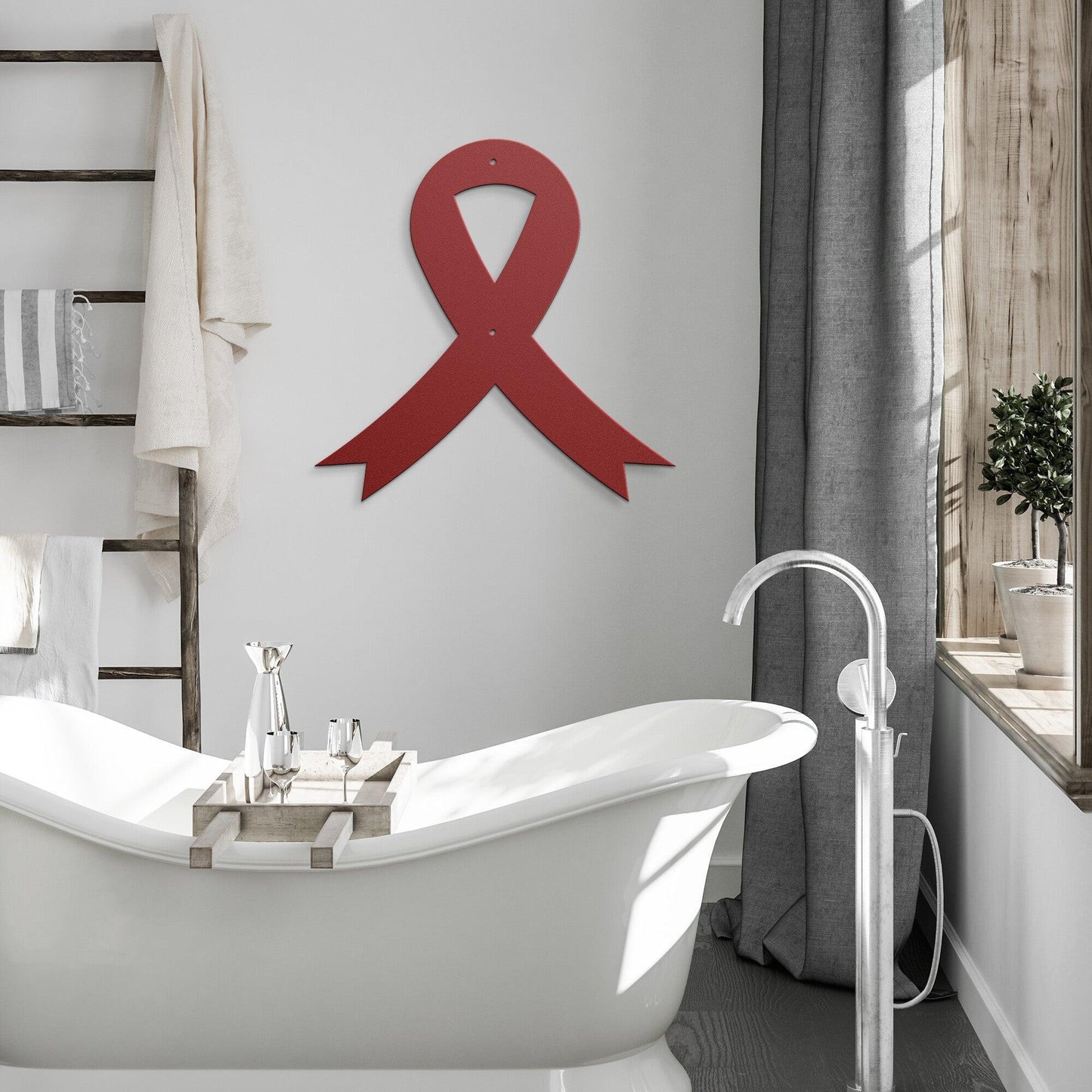 Cancer Awareness Ribbon Metal Wall Art Sign - Mallard Moon Gift Shop