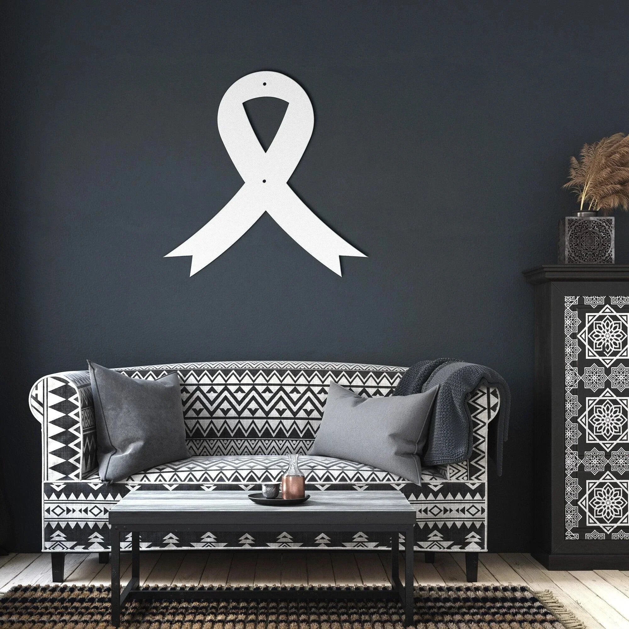 Cancer Awareness Ribbon Metal Wall Art Sign