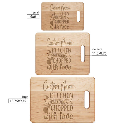 Custom Kitchen Cutting Board All Food Chopped With Love - Mallard Moon Gift Shop