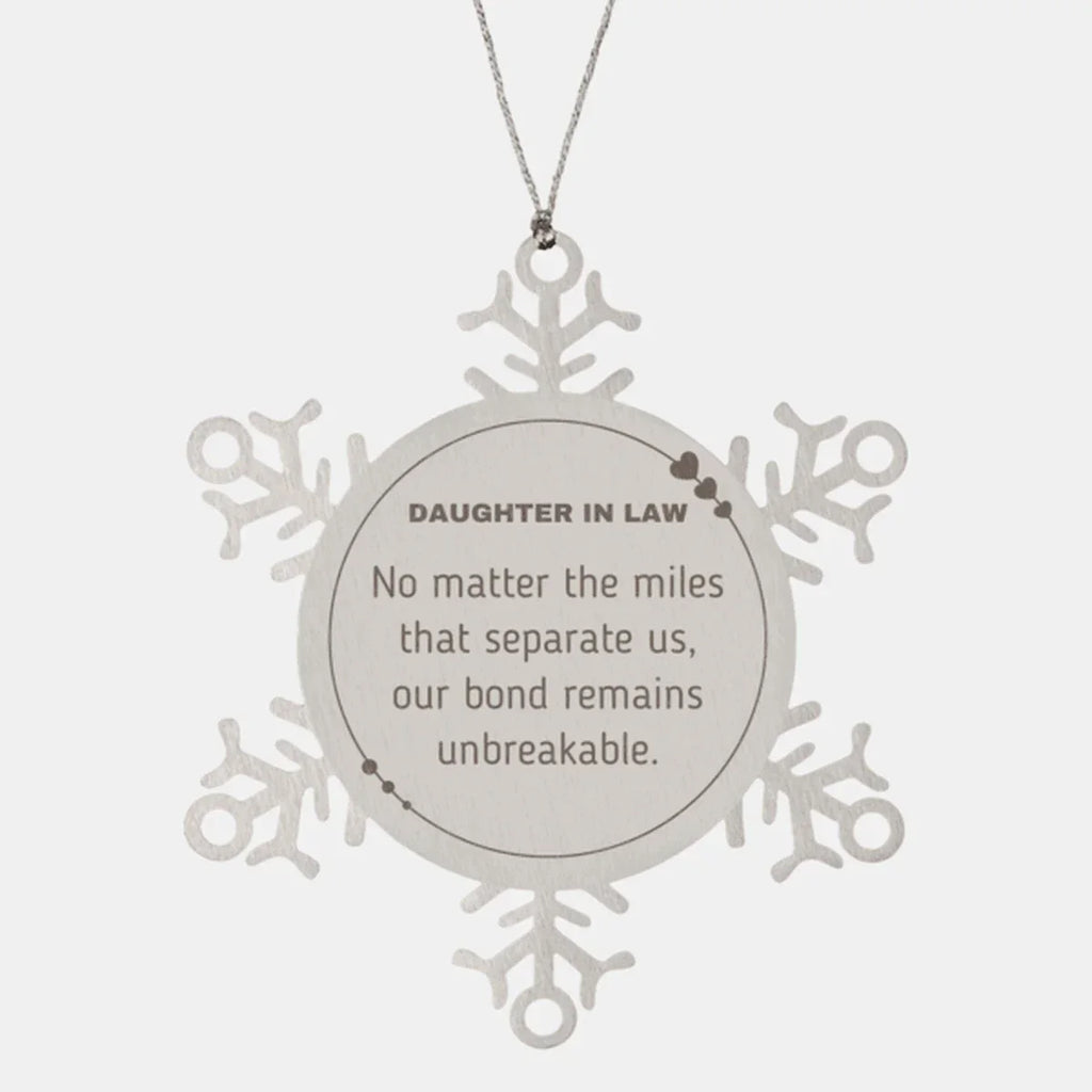 Daughter In Law Long Distance Relationship Gifts, No matter the miles that separate us, Cute Love Snowflake Ornament For Daughter In Law, Birthday Christmas Unique Gifts For Daughter In Law