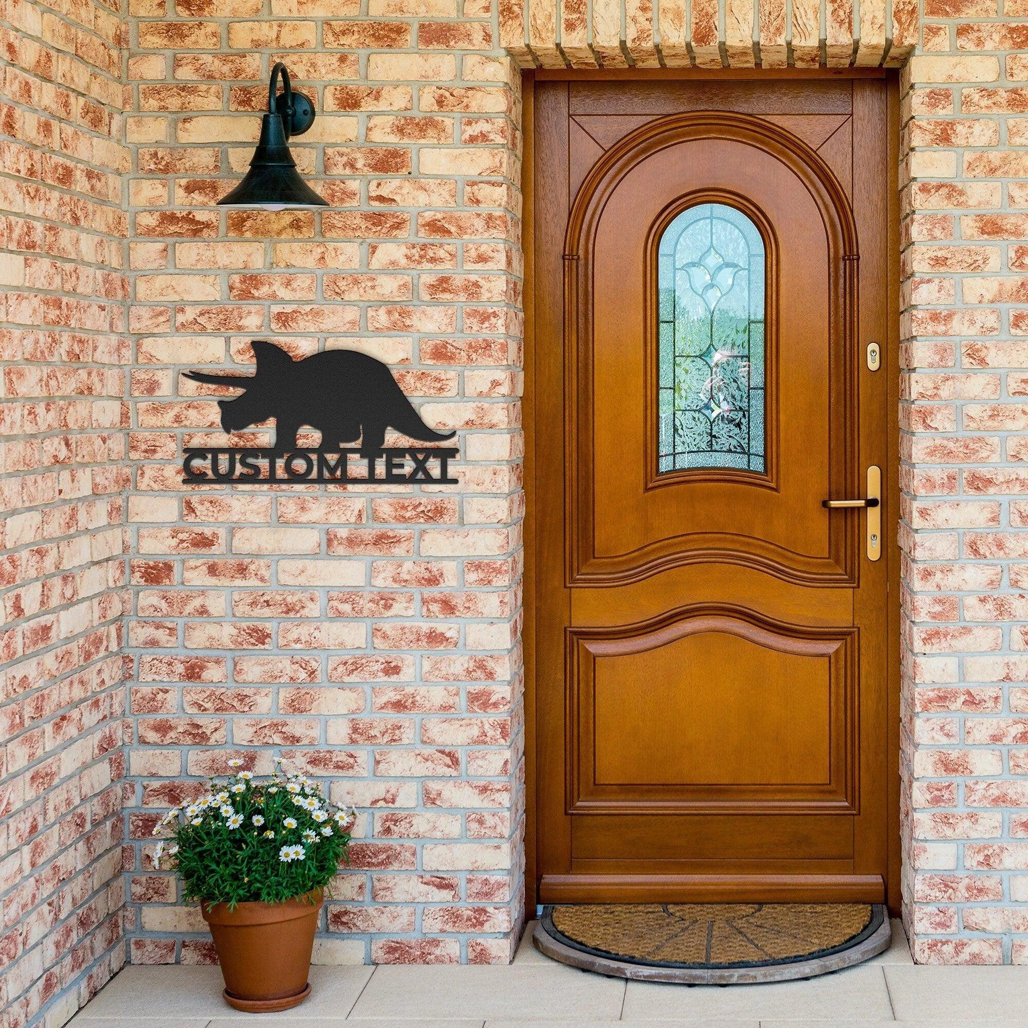 Dinosaur Triceratops Custom Name Metal Wall Art