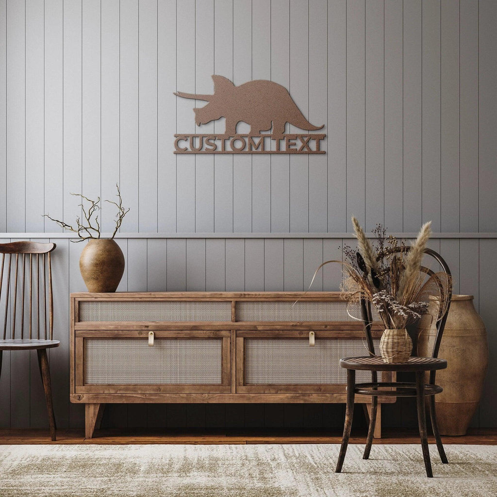 Dinosaur Triceratops Custom Name Metal Wall Art