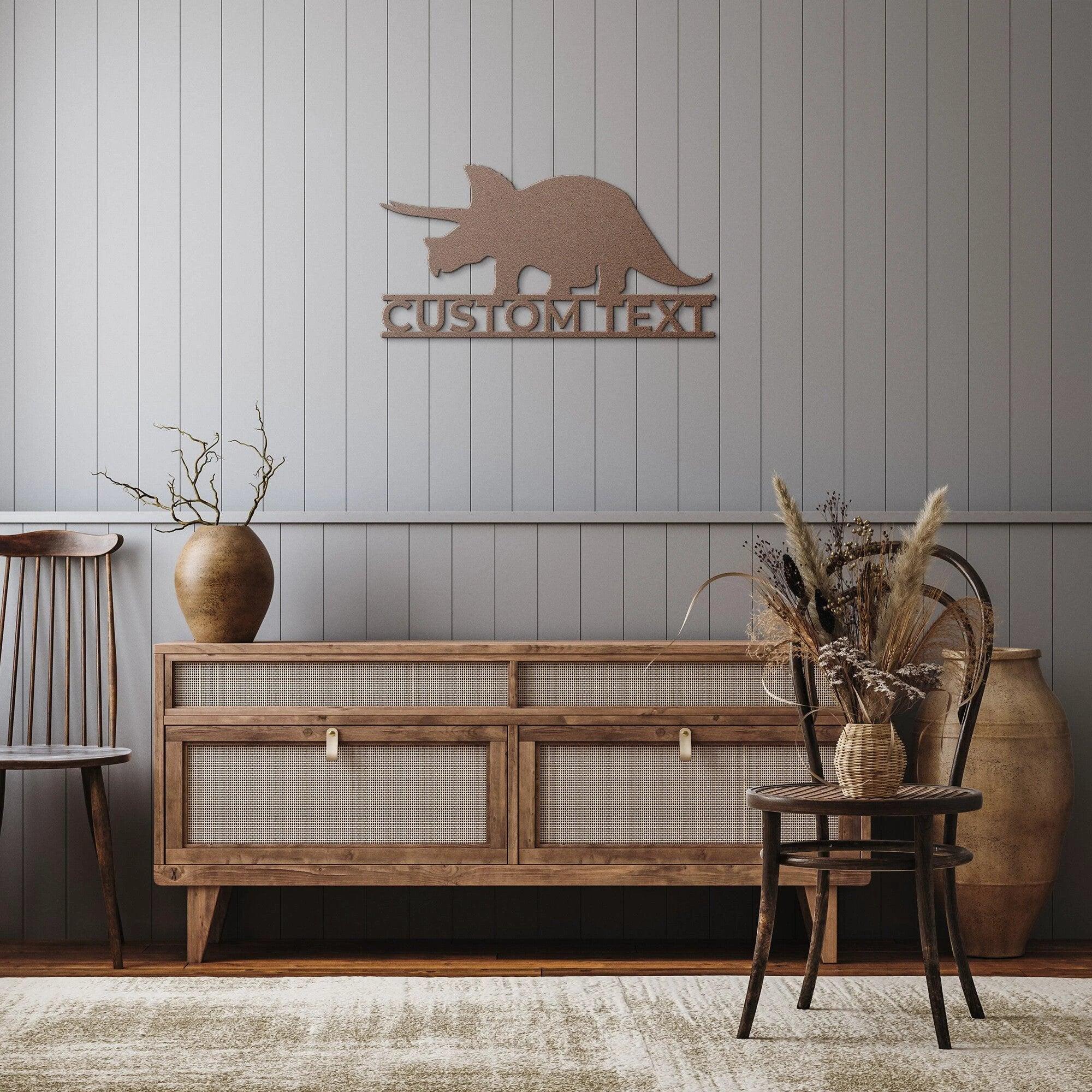 Dinosaur Triceratops Custom Name Metal Wall Art