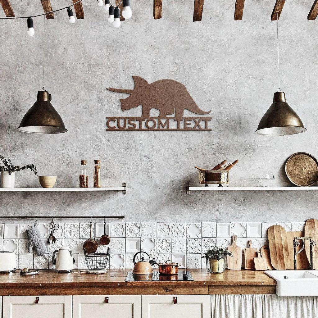 Dinosaur Triceratops Custom Name Metal Wall Art